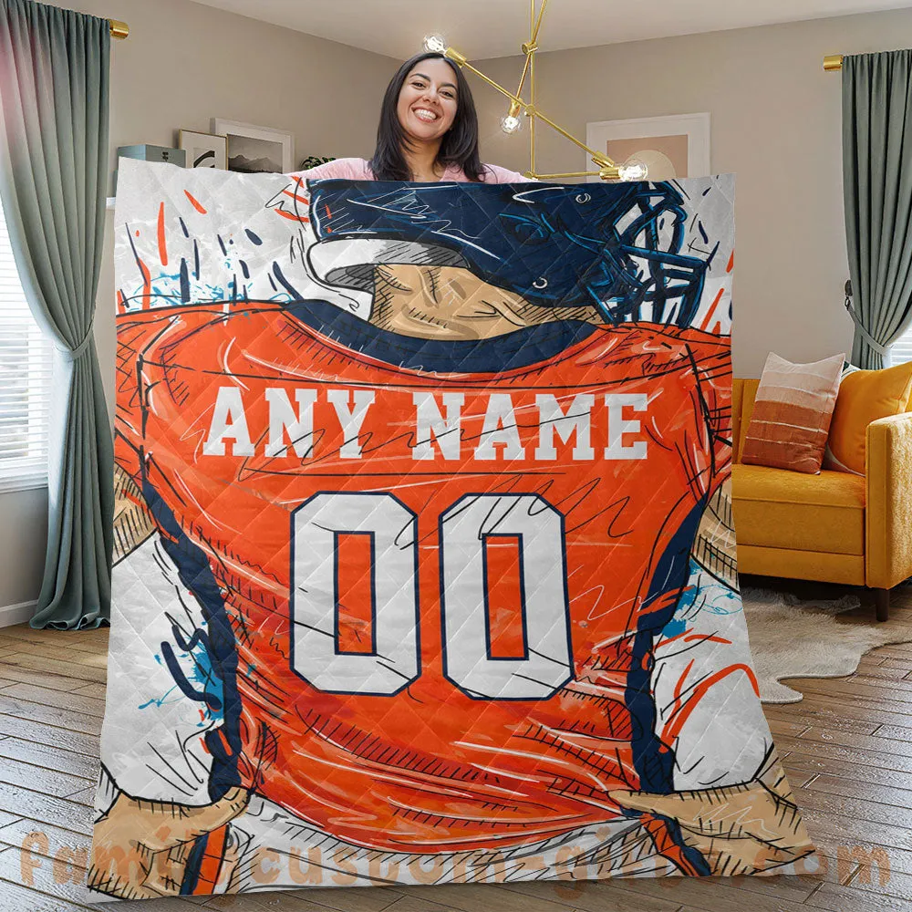 Custom Premium Quilt Blanket Denver Jersey American Football Personalized Quilt Gifts for Her & Him