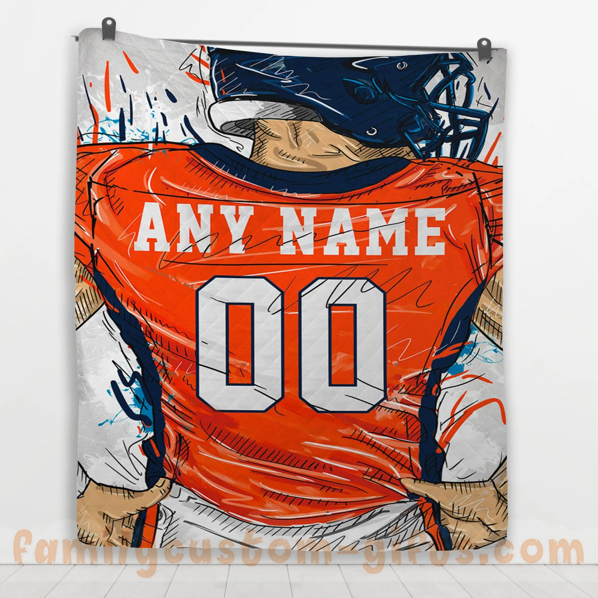 Custom Premium Quilt Blanket Denver Jersey American Football Personalized Quilt Gifts for Her & Him