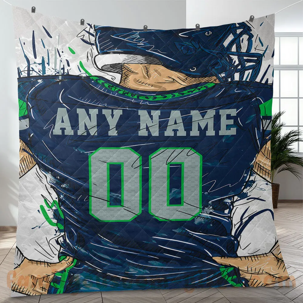 Custom Premium Quilt Blanket Seattle Seahawks Jersey American Football Personalized Quilt Gifts for Her & Him