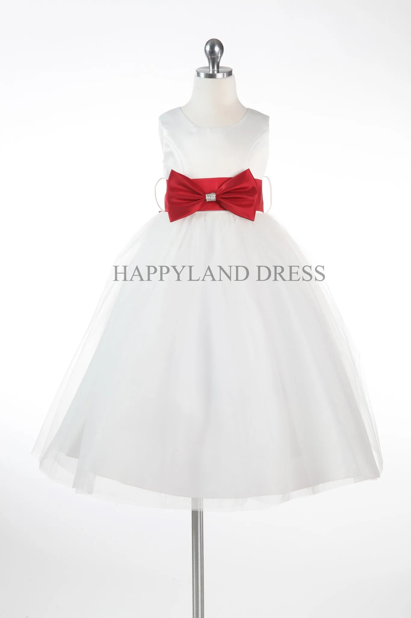 D6665 **White** Dress with Ribbon Sash (18 Diff Colors!)
