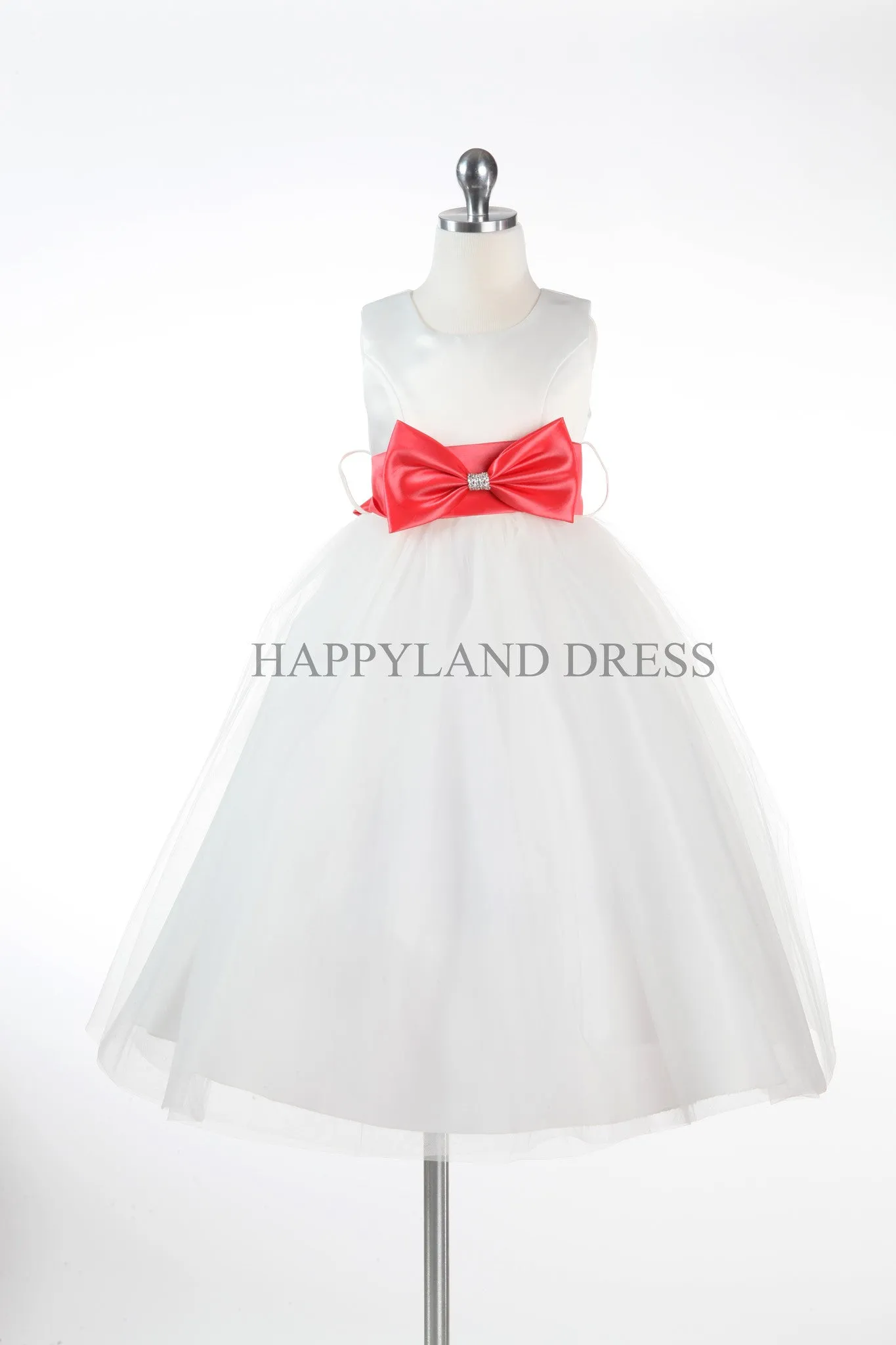 D6665 **White** Dress with Ribbon Sash (18 Diff Colors!)