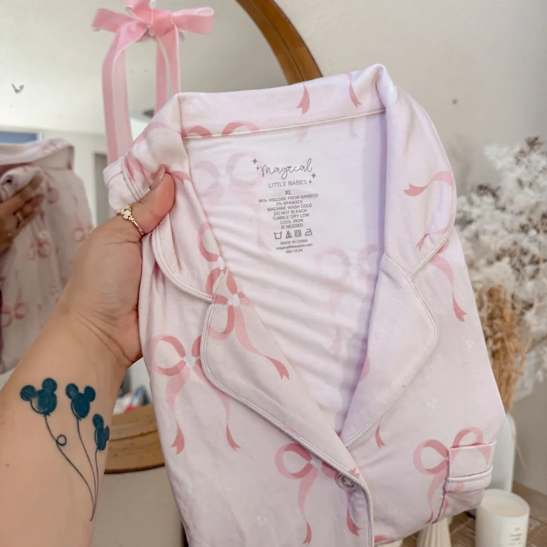 Dainty Bows Bamboo PJ Romper/ Two Piece LONG Sleeve Set*READY TO SHIP