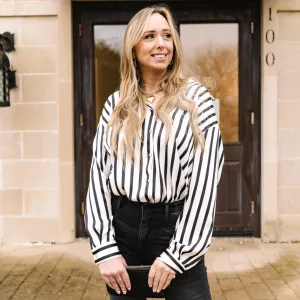 Damie Collard Vertical Striped Printed Satin Blouse