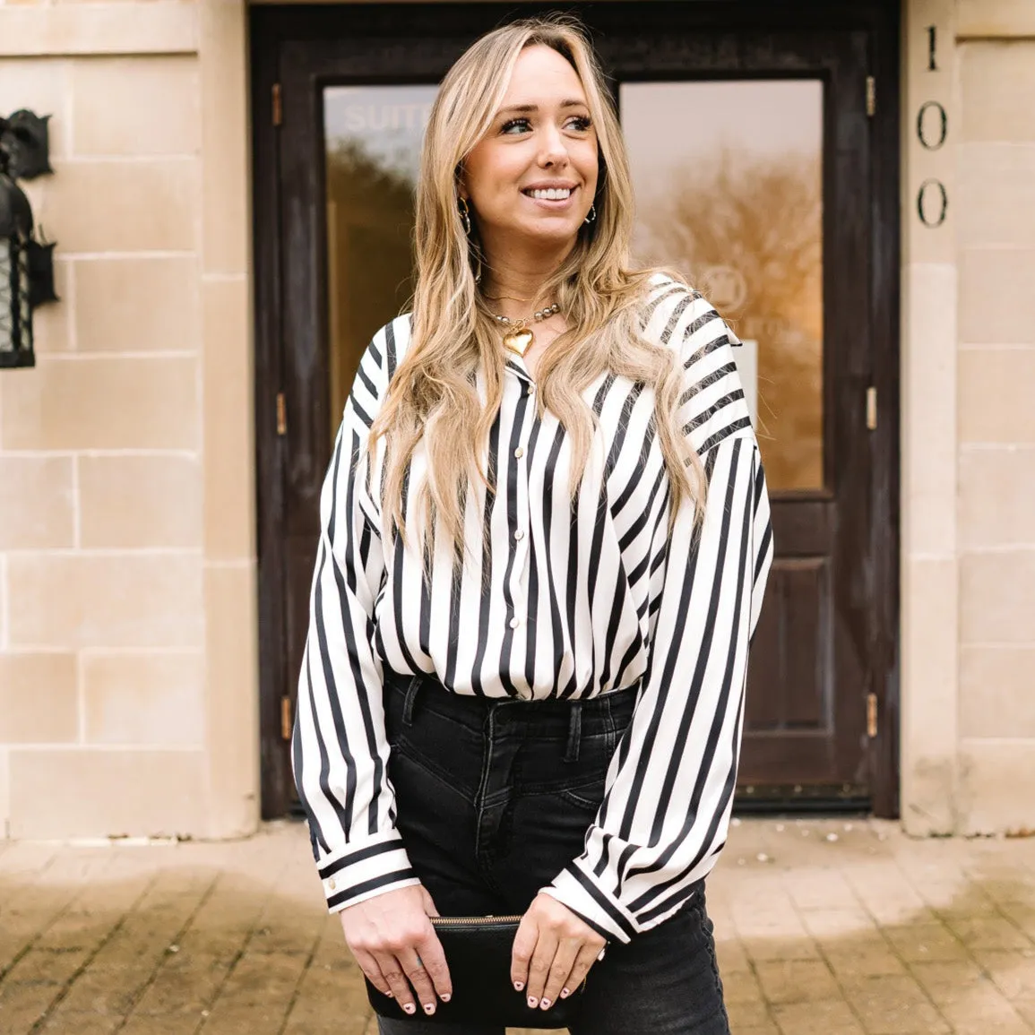 Damie Collard Vertical Striped Printed Satin Blouse