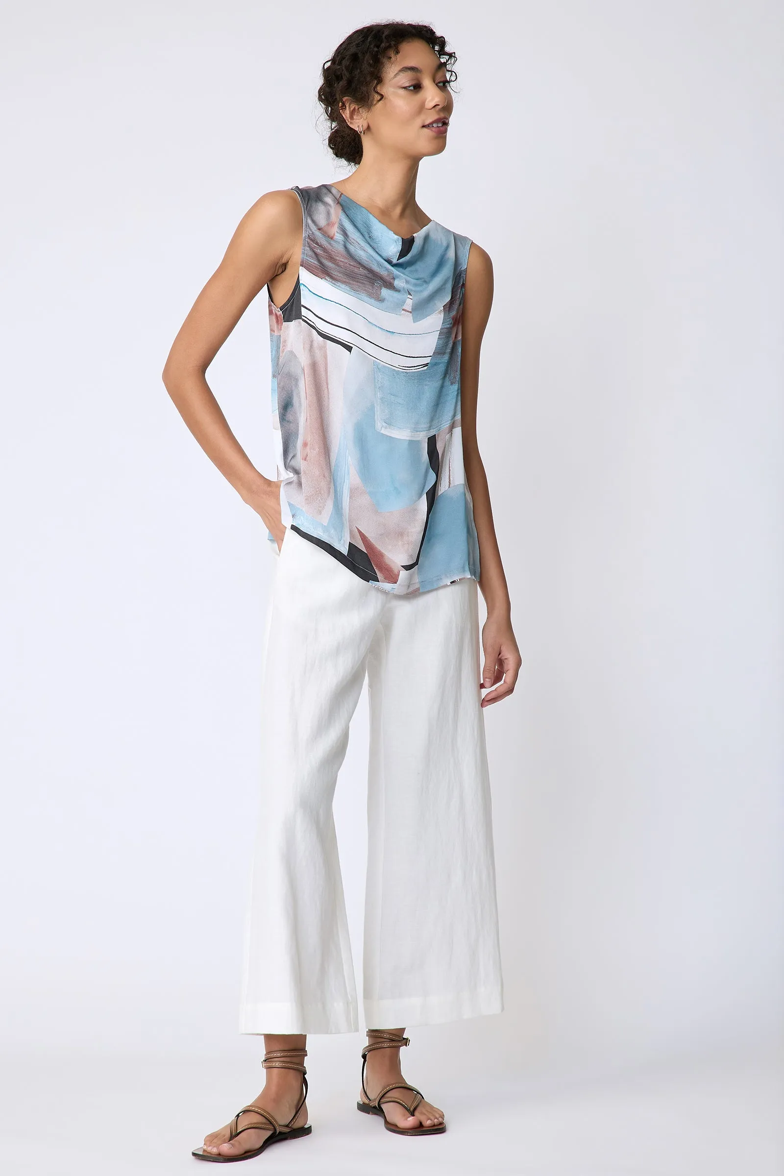 Dani Drape Top - Sky Blue Print