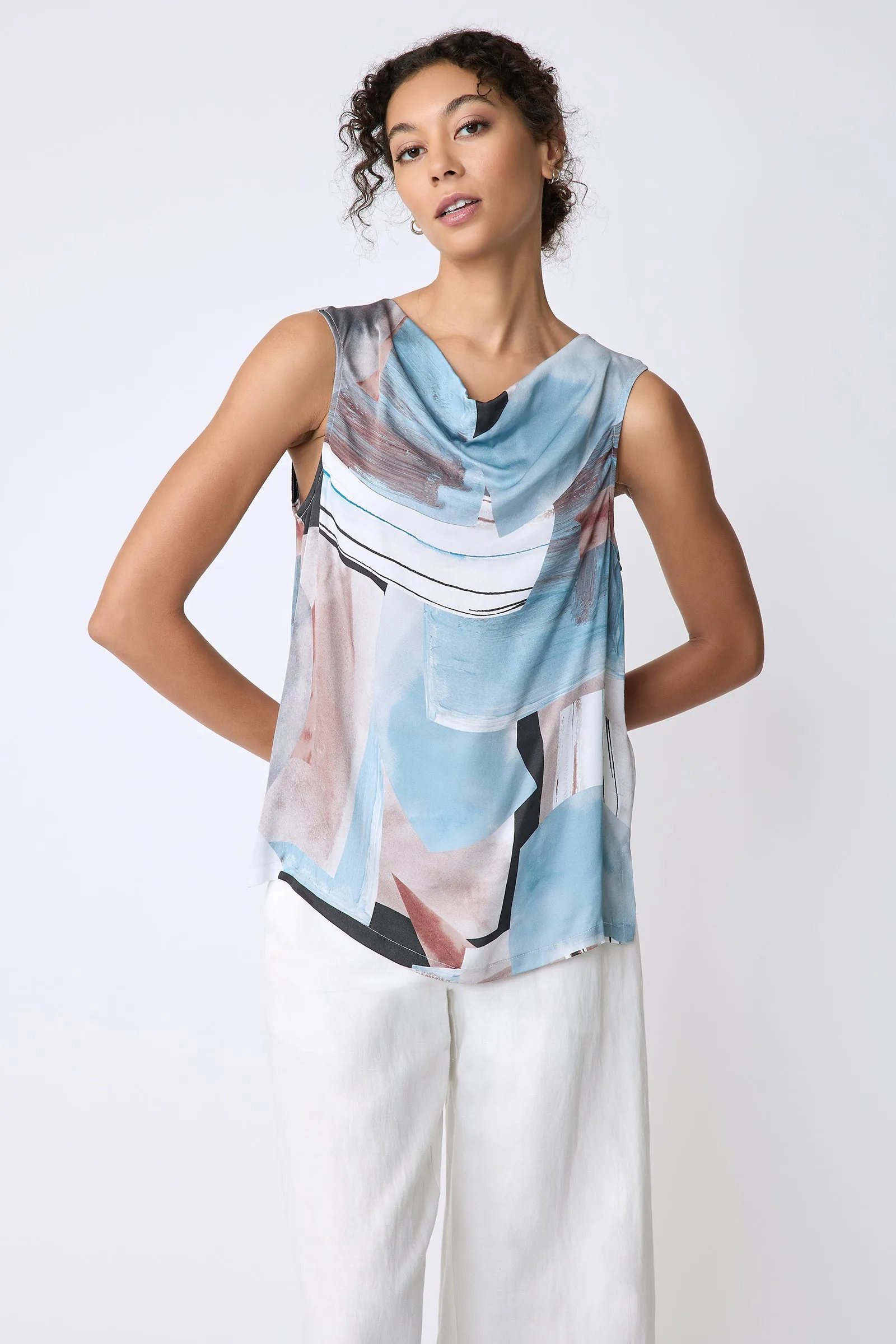 Dani Drape Top - Sky Blue Print