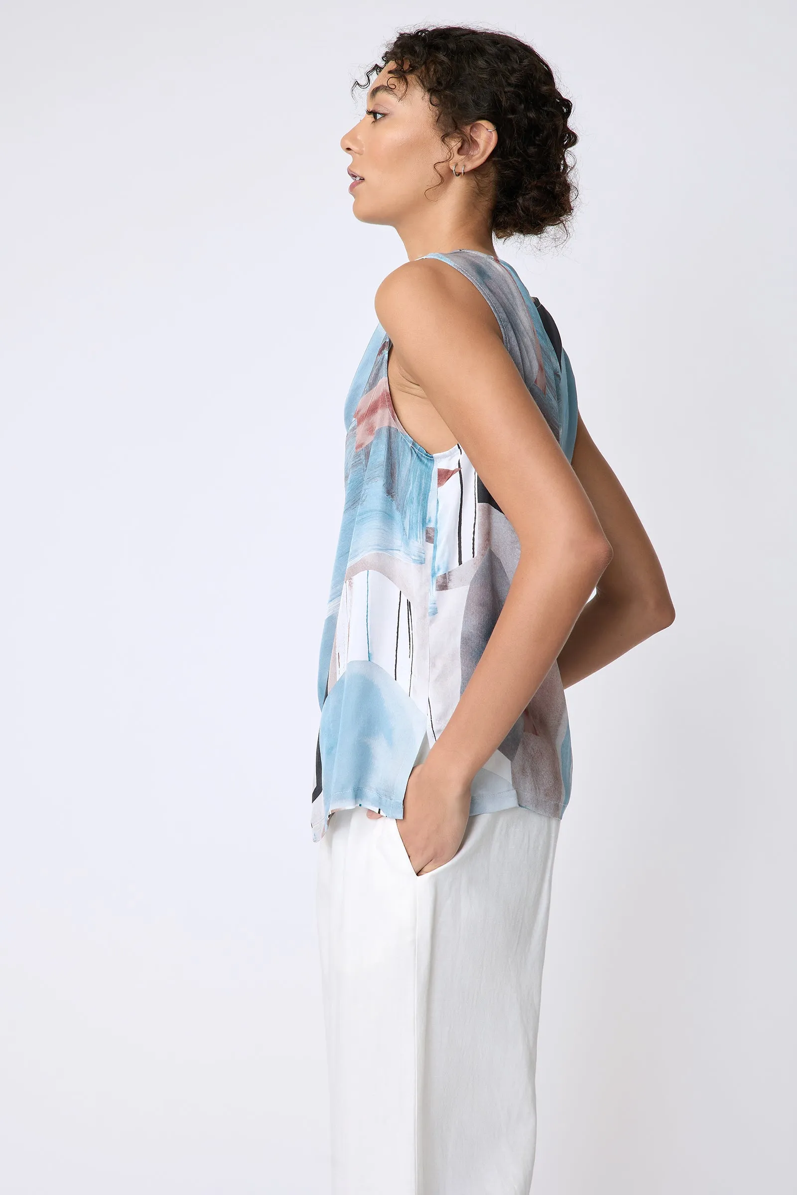 Dani Drape Top - Sky Blue Print