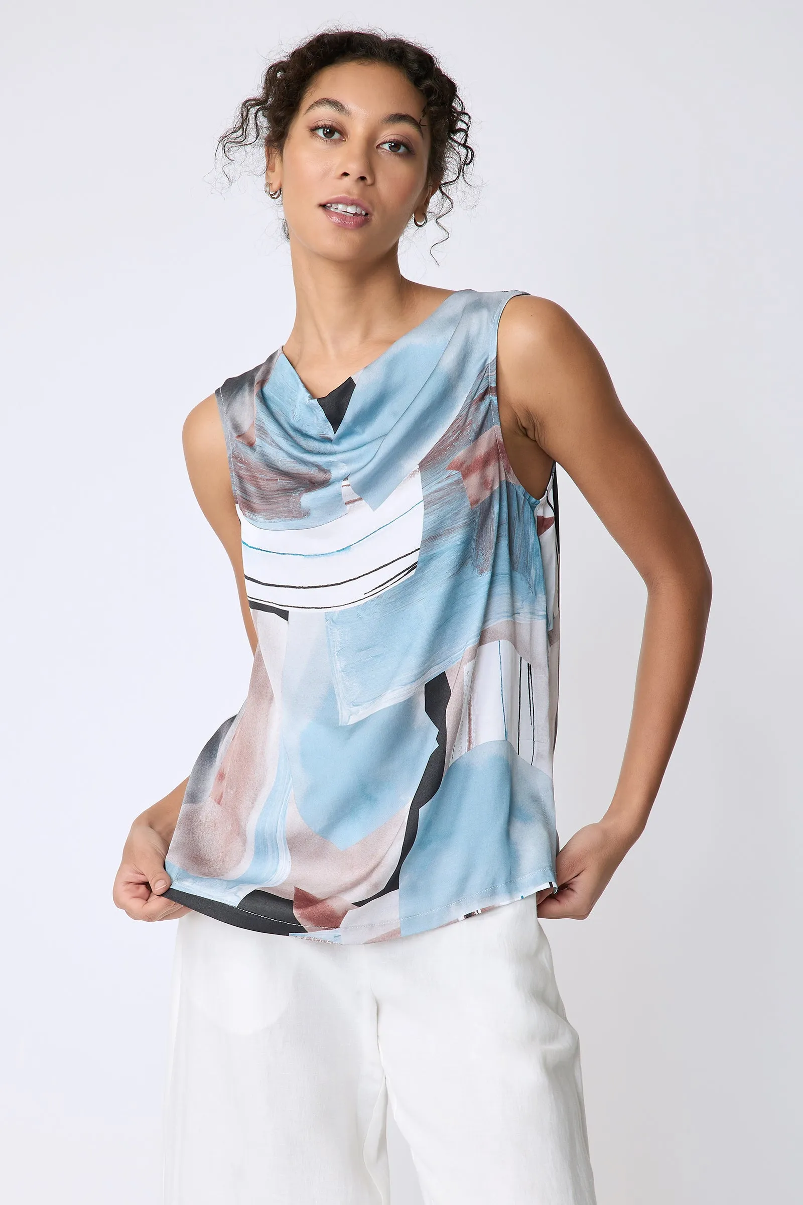 Dani Drape Top - Sky Blue Print