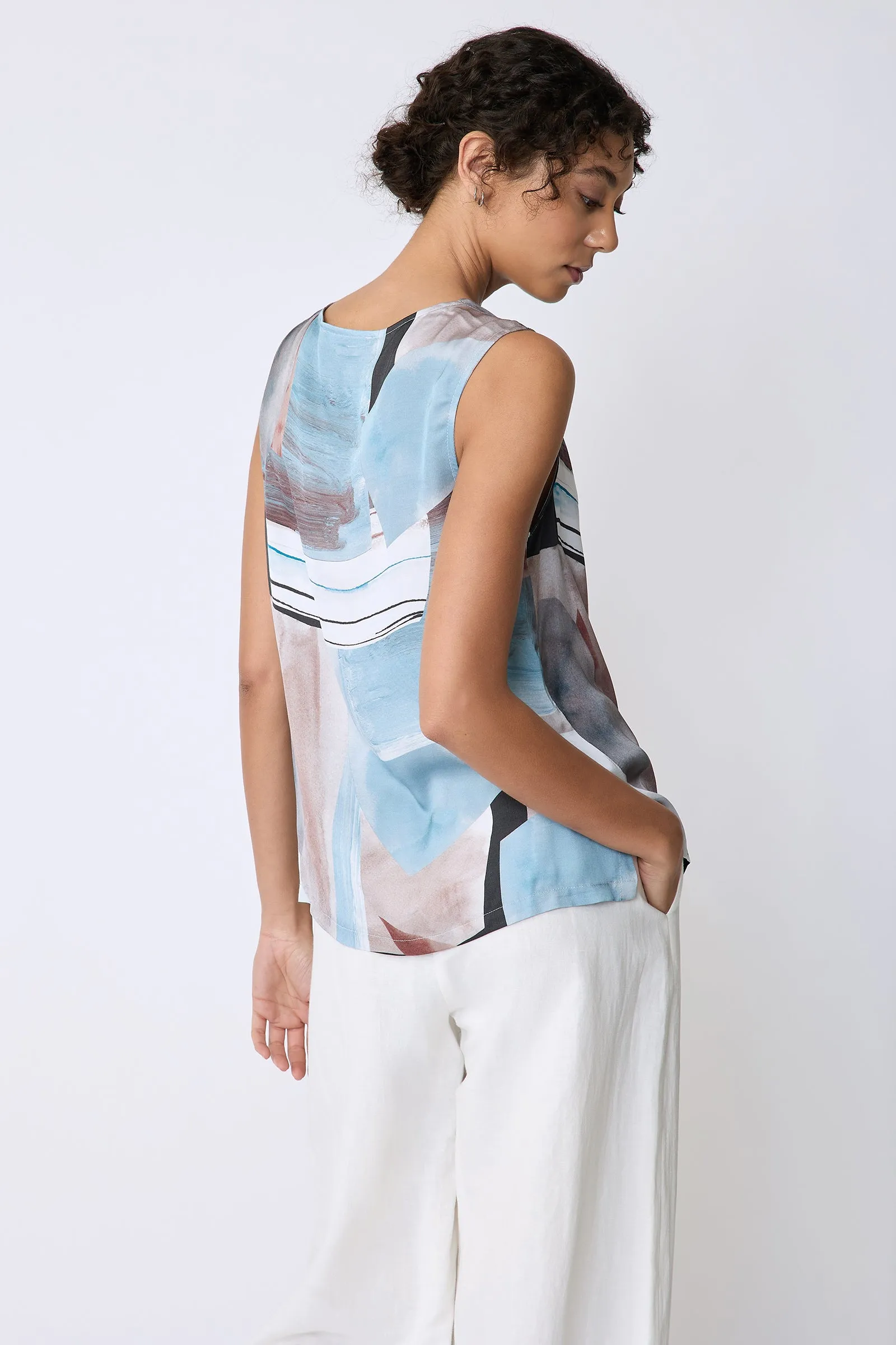 Dani Drape Top - Sky Blue Print