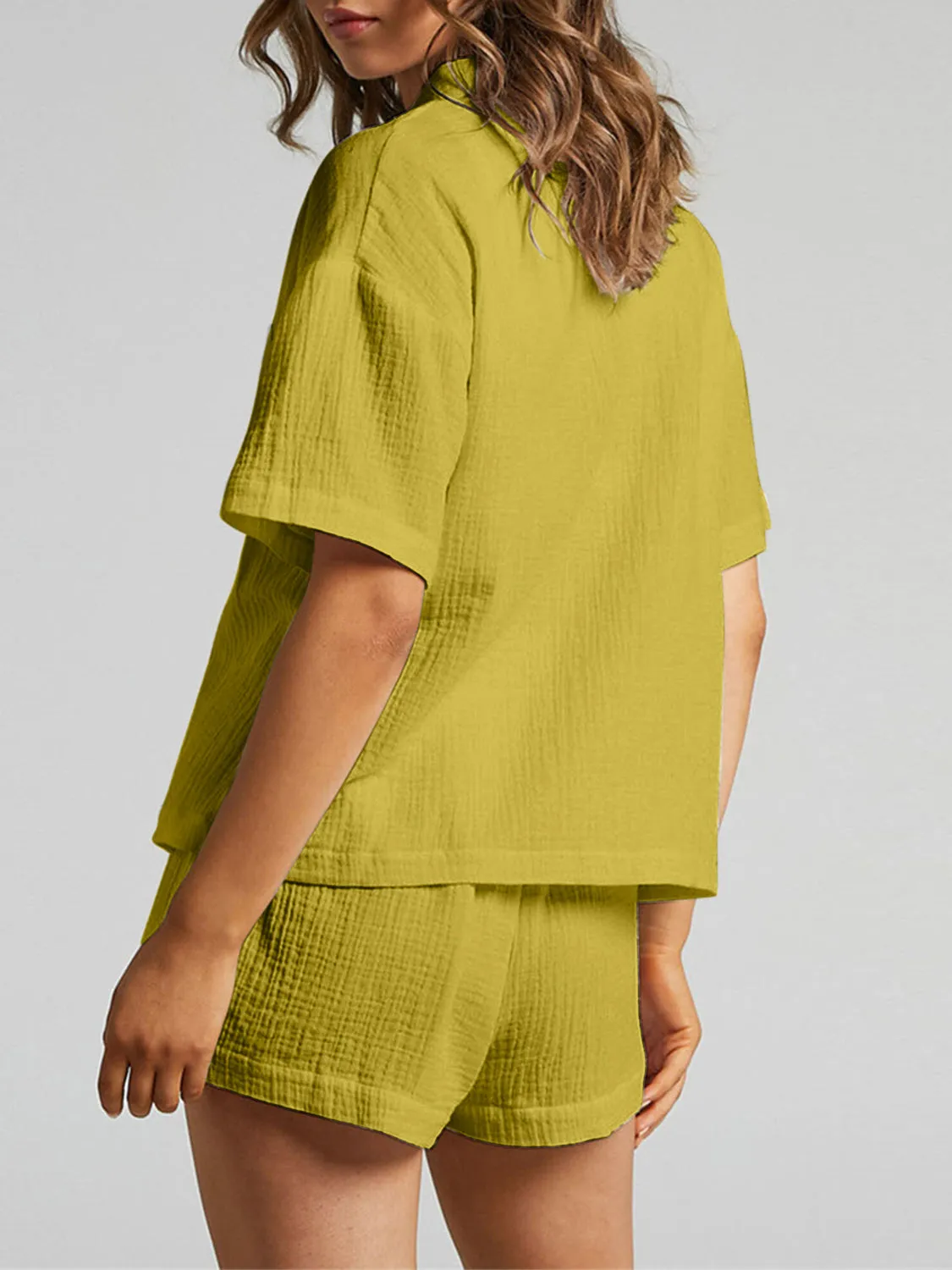Dani Texture Button Up Shirt and Shorts Set