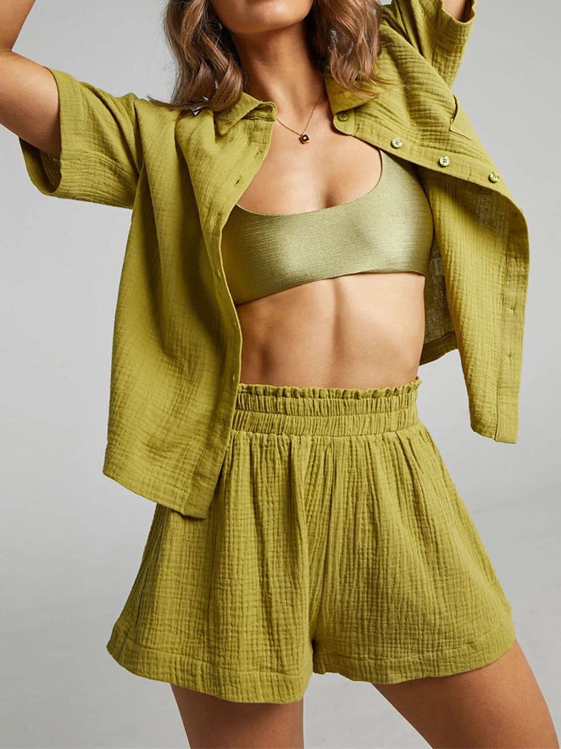 Dani Texture Button Up Shirt and Shorts Set