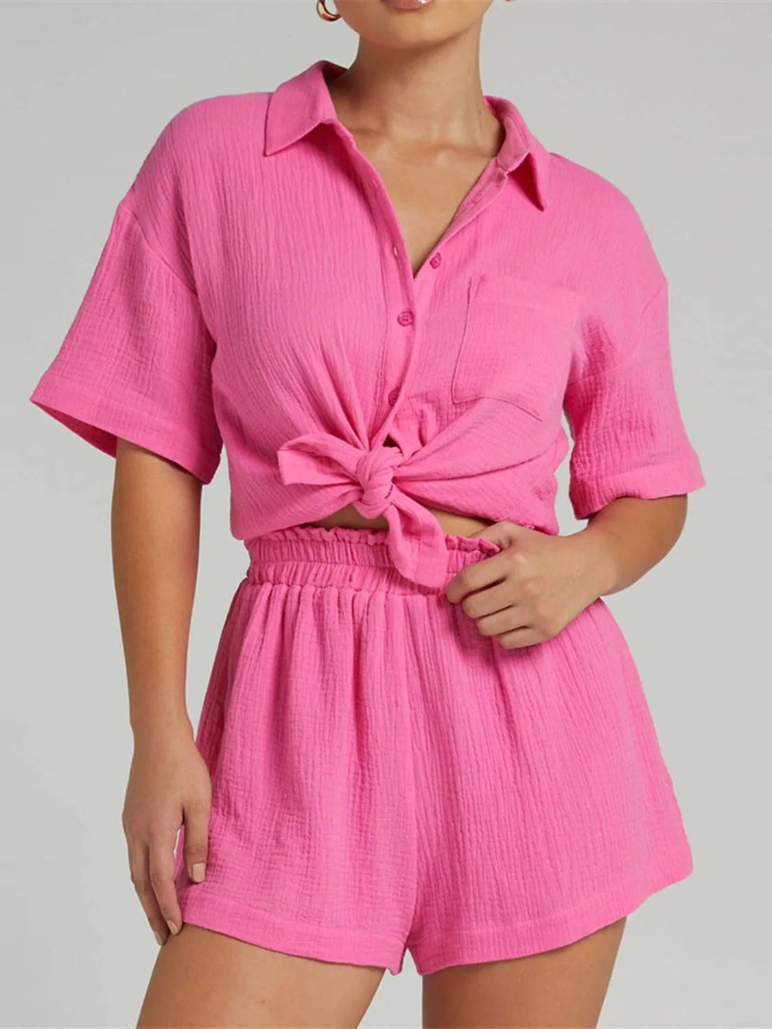 Dani Texture Button Up Shirt and Shorts Set