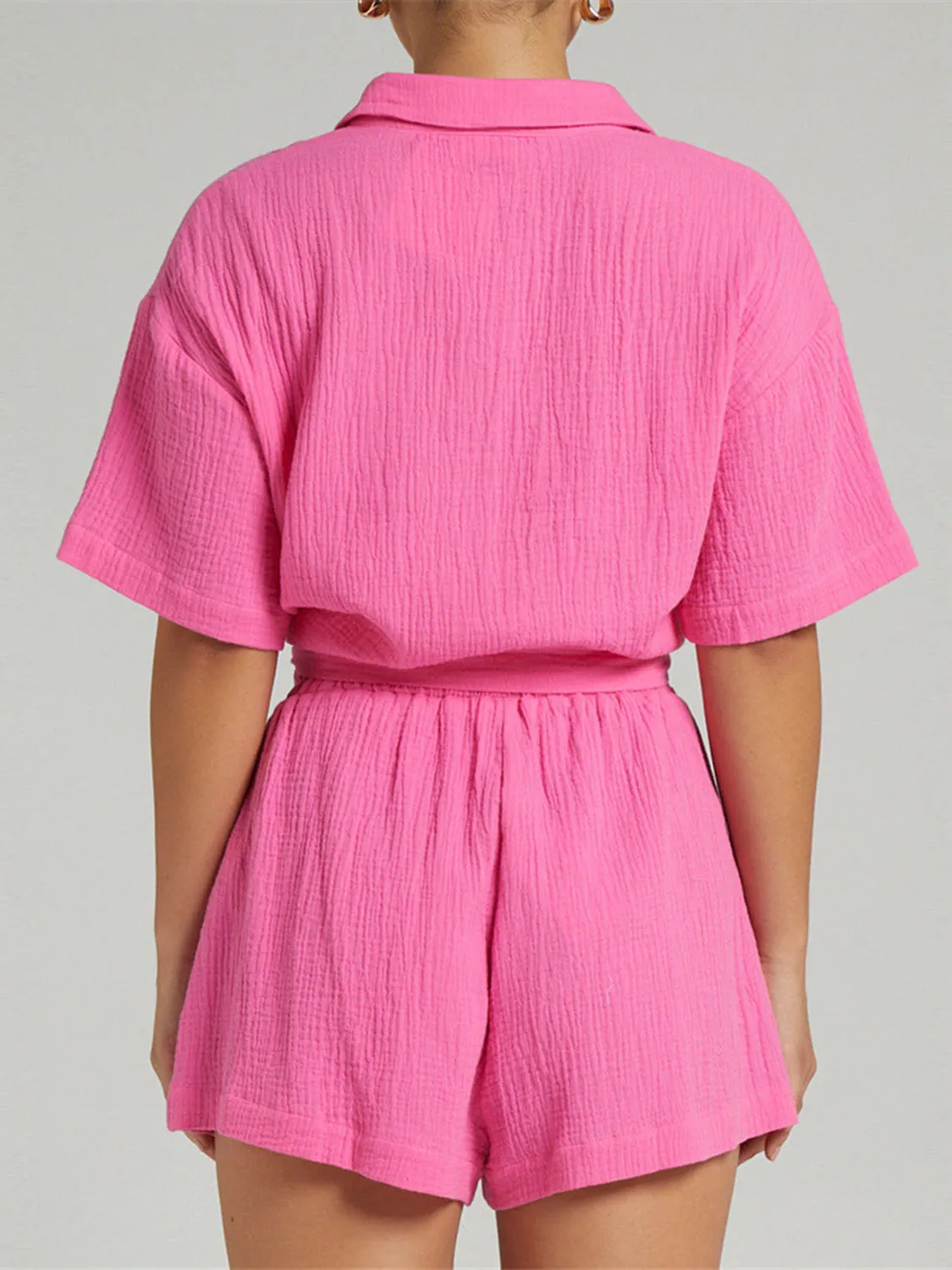 Dani Texture Button Up Shirt and Shorts Set
