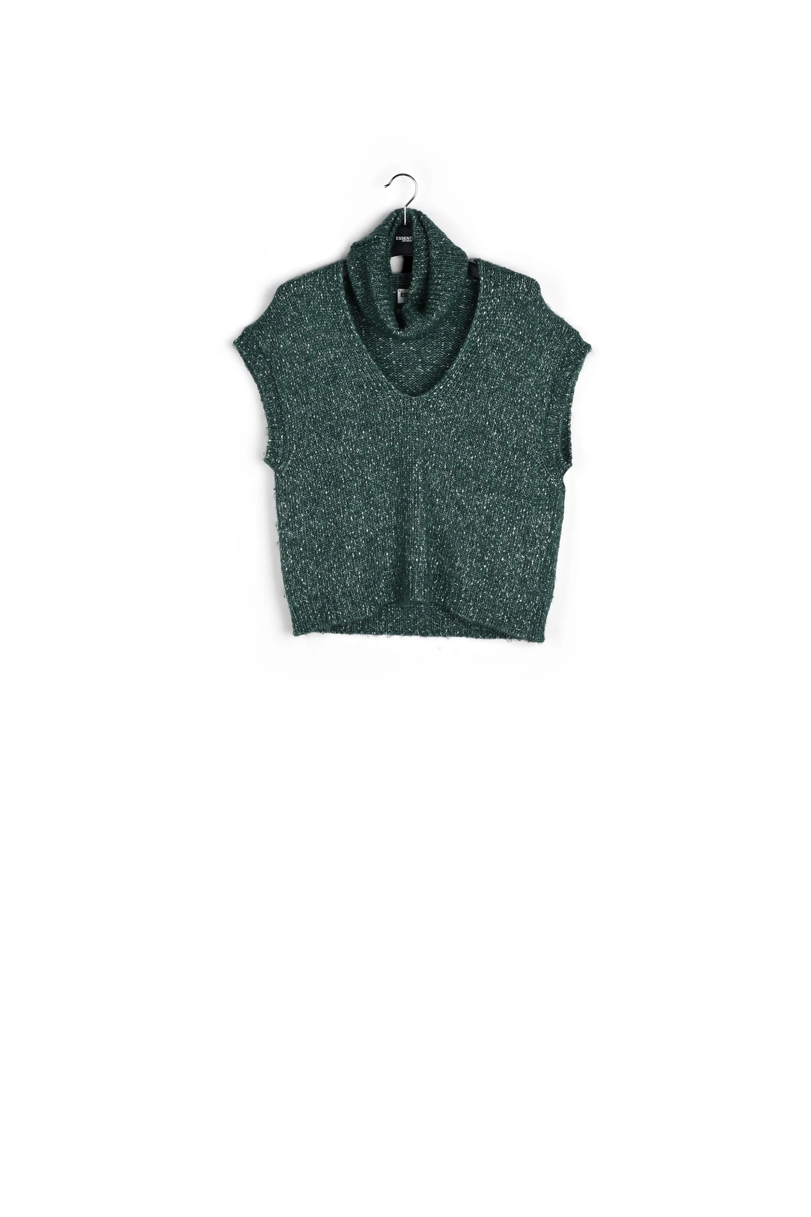 Dark green mélange sleeveless sweater with separate collar