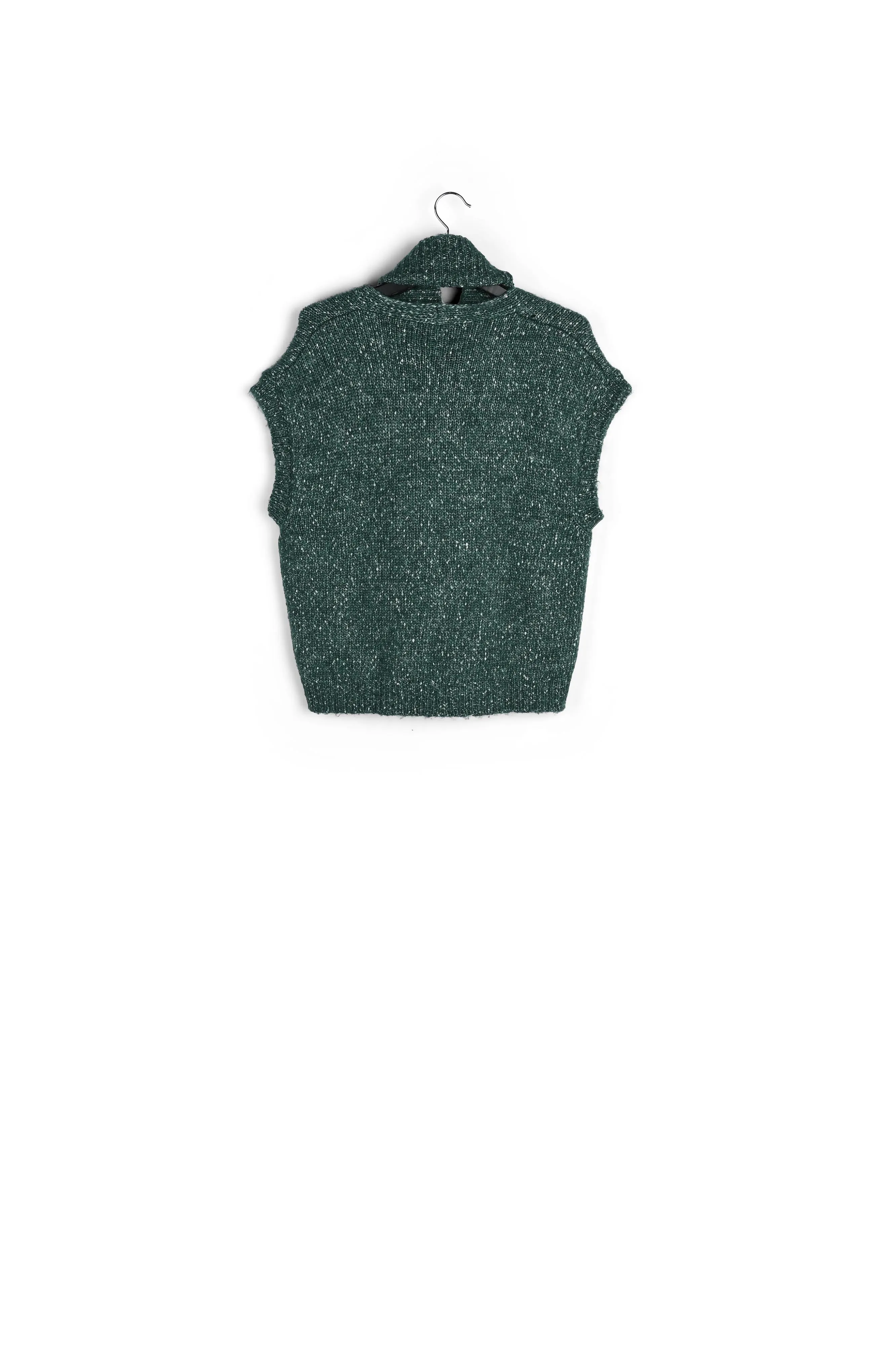 Dark green mélange sleeveless sweater with separate collar