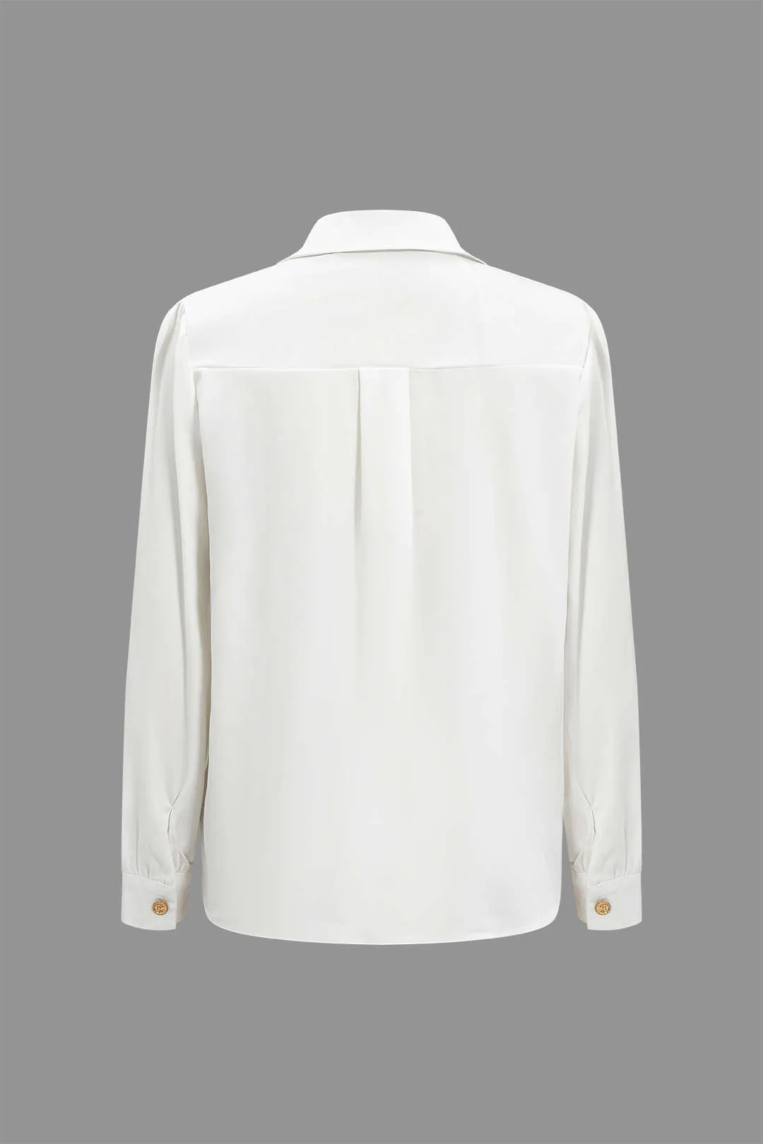 Delphine - Elegant Button Pocket Woman's Long Sleeve Shirt