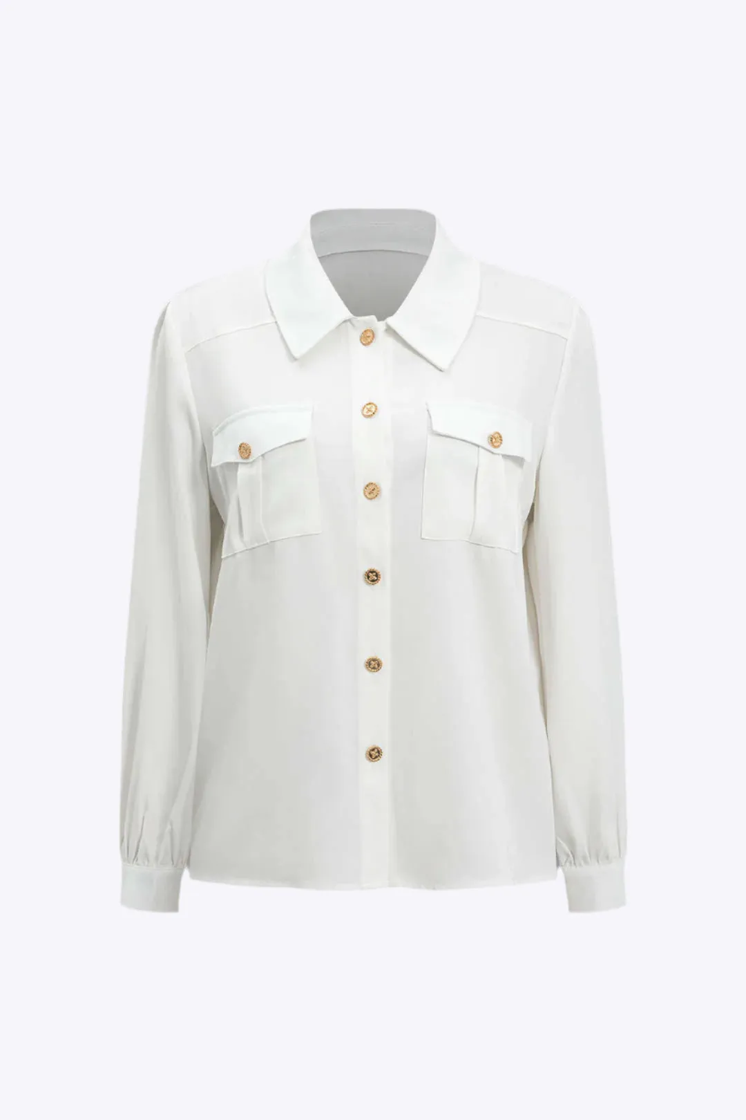 Delphine - Elegant Button Pocket Woman's Long Sleeve Shirt