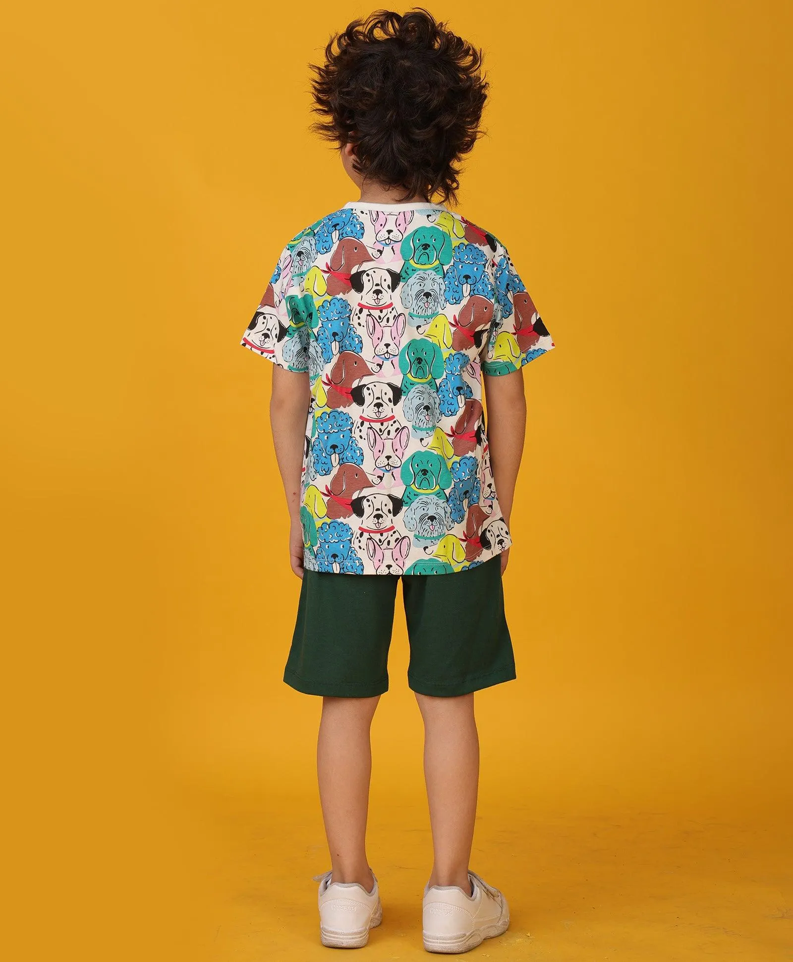 DOGS GREEN SUMMER BOYS SHORTS SET - WHITE /GREEN