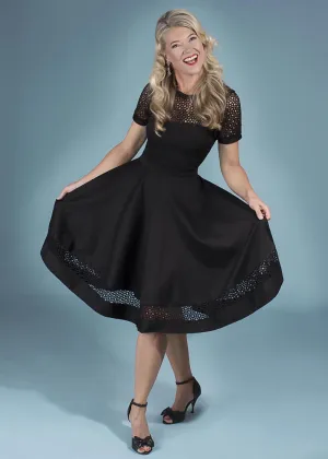 Dolly & Dotty Tess Embroided 50's Swing Dress Black