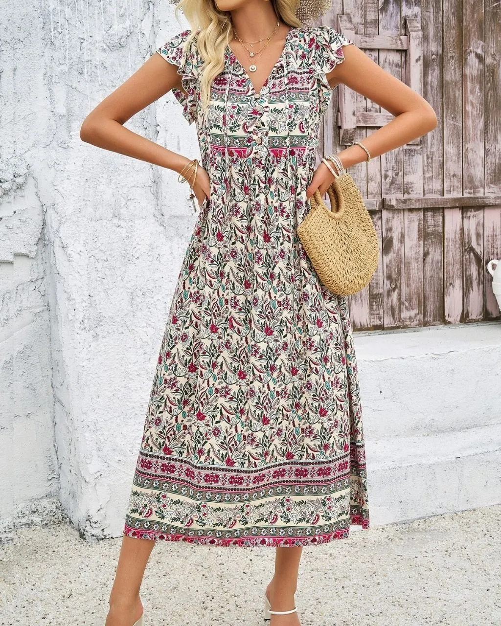 Emily V-Neck Floral Print Dress - SOLD OUT