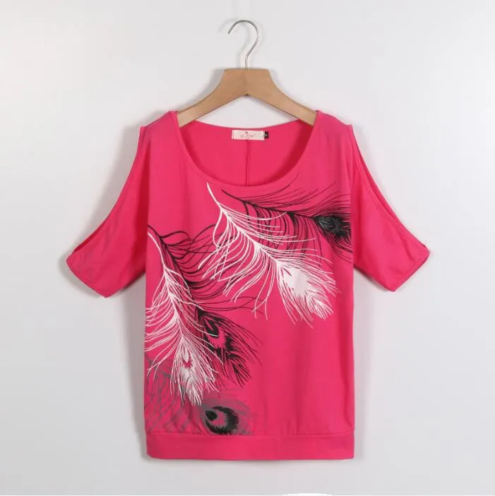 Fashion Women Cold Shoulder Blouse Loose Tops Print Short Sleeve Blouse Casual Ladies Blouses LJ3673M