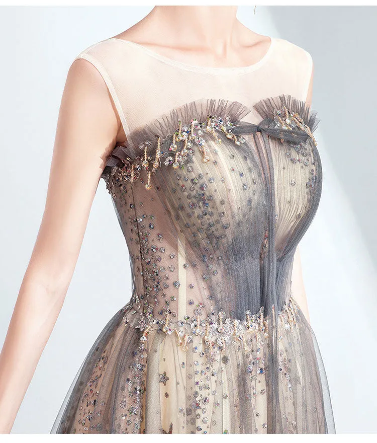 [Final Sale] Illusion Neckline Sleeveless Sequin A-line Ball Gown