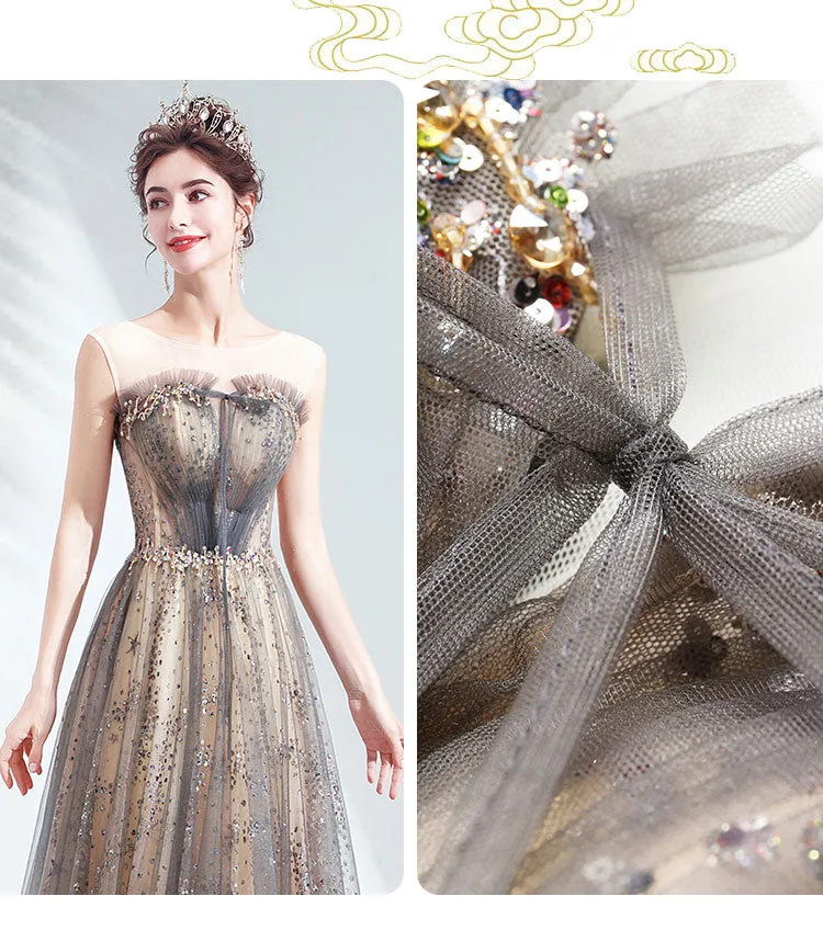 [Final Sale] Illusion Neckline Sleeveless Sequin A-line Ball Gown