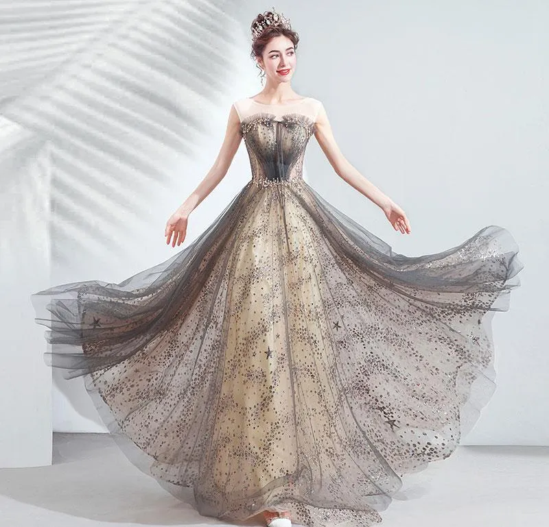 [Final Sale] Illusion Neckline Sleeveless Sequin A-line Ball Gown