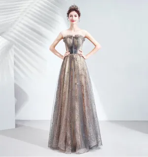 [Final Sale] Illusion Neckline Sleeveless Sequin A-line Ball Gown