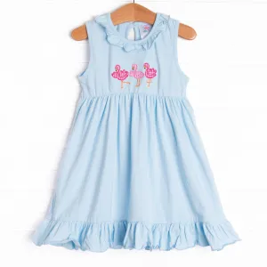 Flamingo Fandango Applique Dress, Blue