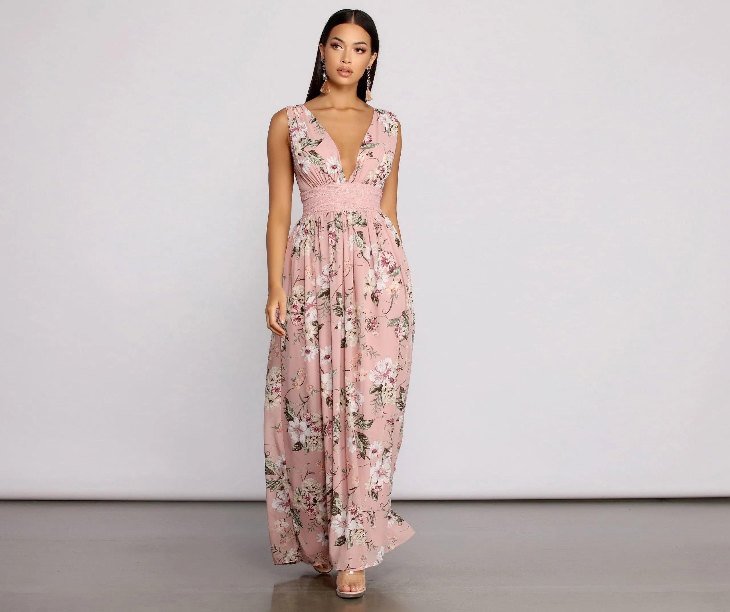 Floral Beauty Sleeveless Charming Chiffon Maxi Dress