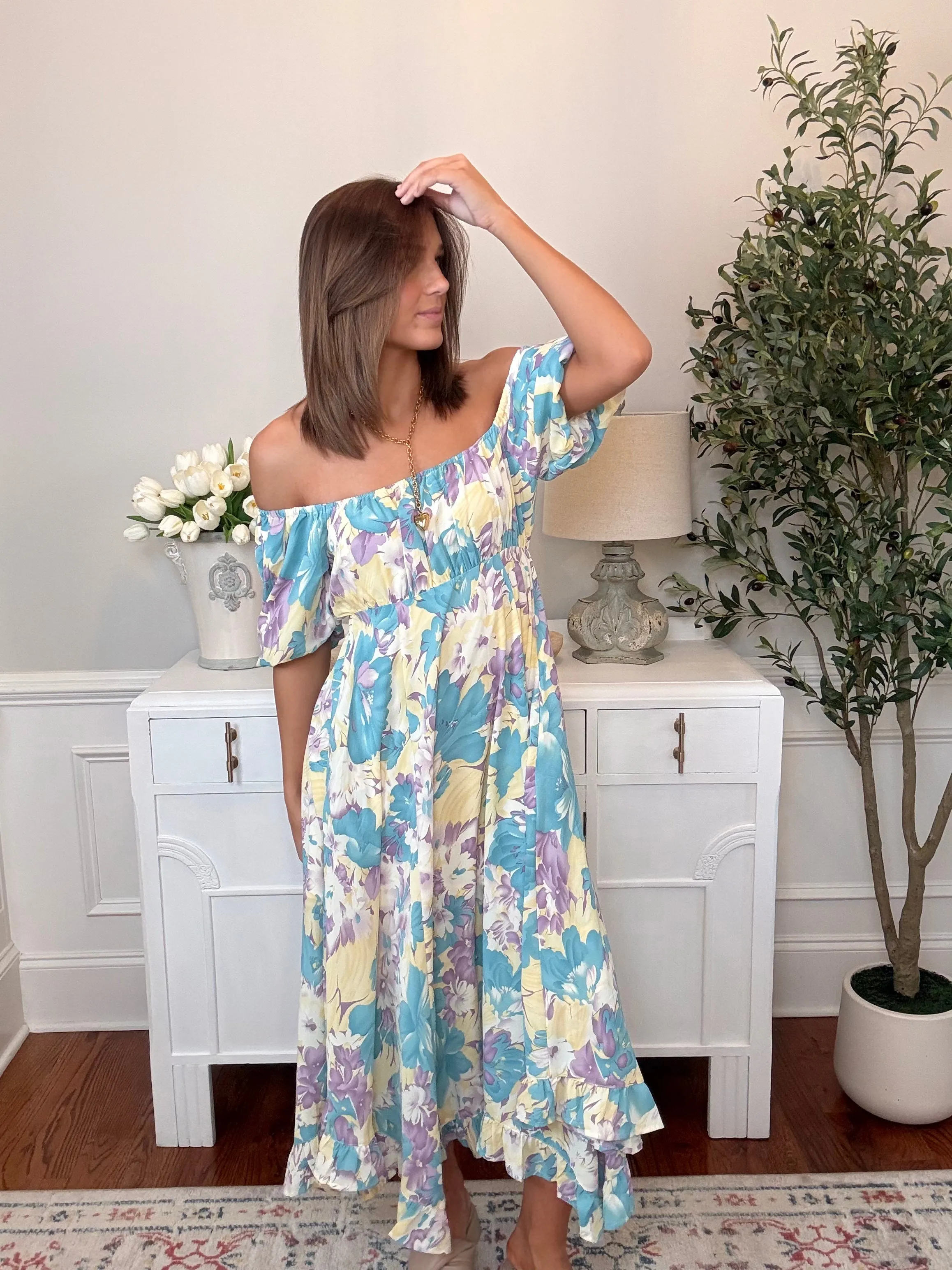 Floral Breeze Ruffle Midi