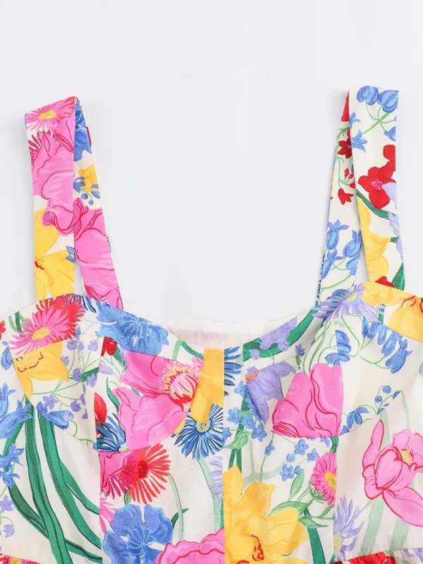 Floral Print Mini Dress with Sweetheart Neckline and Wide Straps