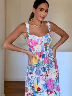 Floral Print Mini Dress with Sweetheart Neckline and Wide Straps