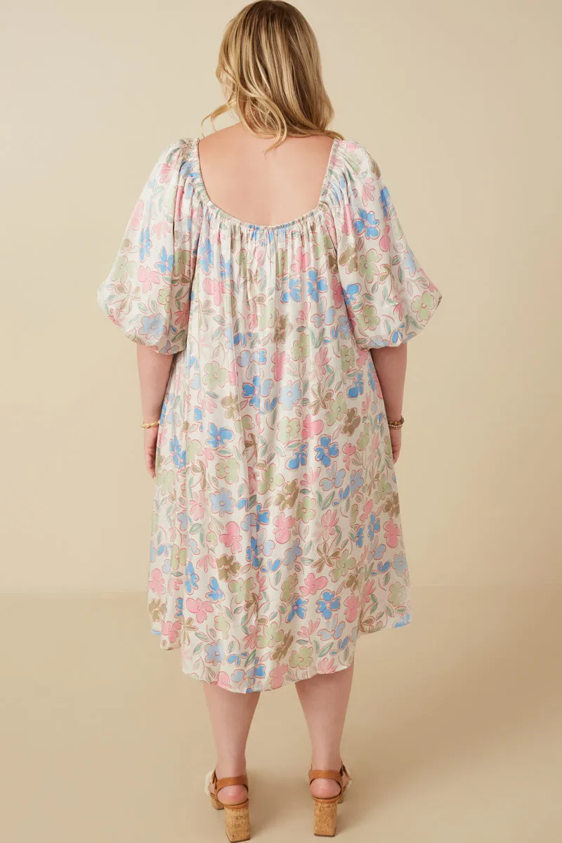 Floral Puff Sleeve Foiled Dress