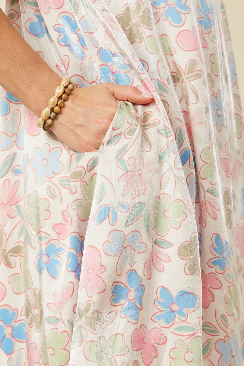 Floral Puff Sleeve Foiled Dress