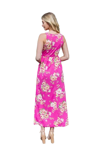 Floral Sleeveless Maxi Dress Pink Hot - Pack of 6