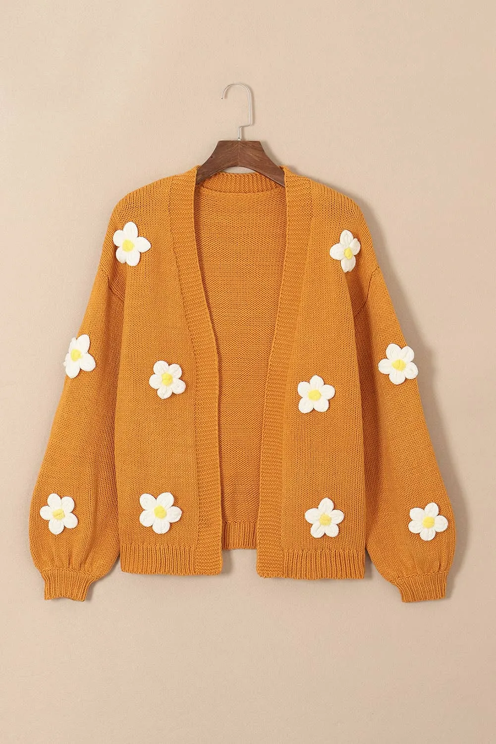 Flower Applique Bubble Sleeve Cardigan