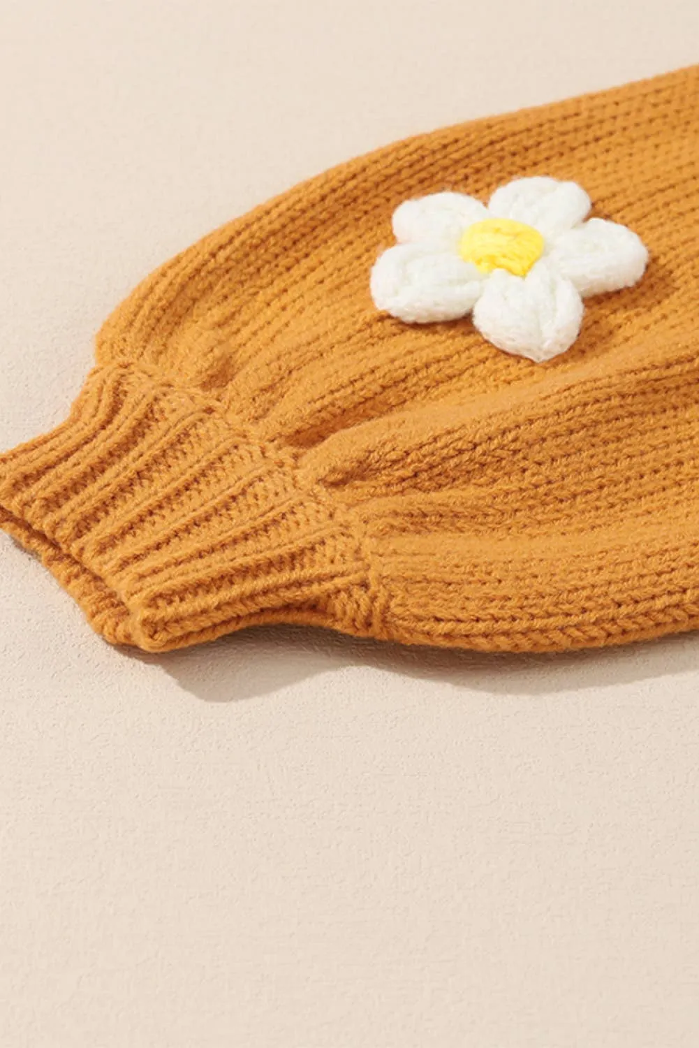 Flower Applique Bubble Sleeve Cardigan
