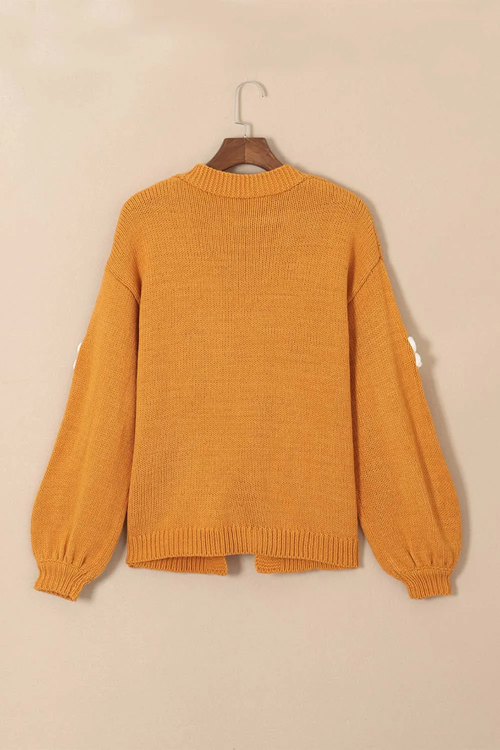 Flower Applique Bubble Sleeve Cardigan