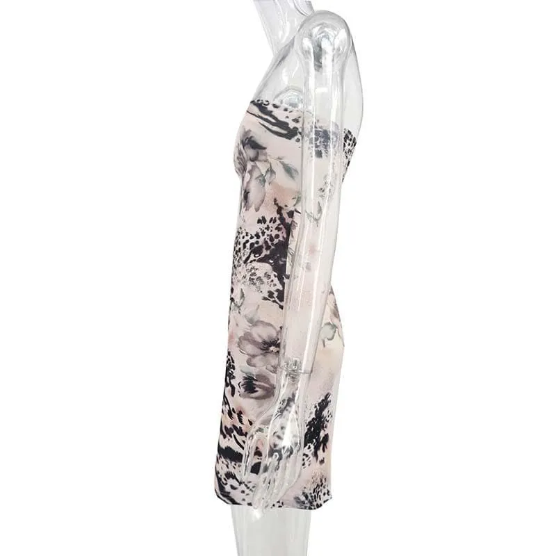 Flowers pattern off shoulder backless contrast tube dress