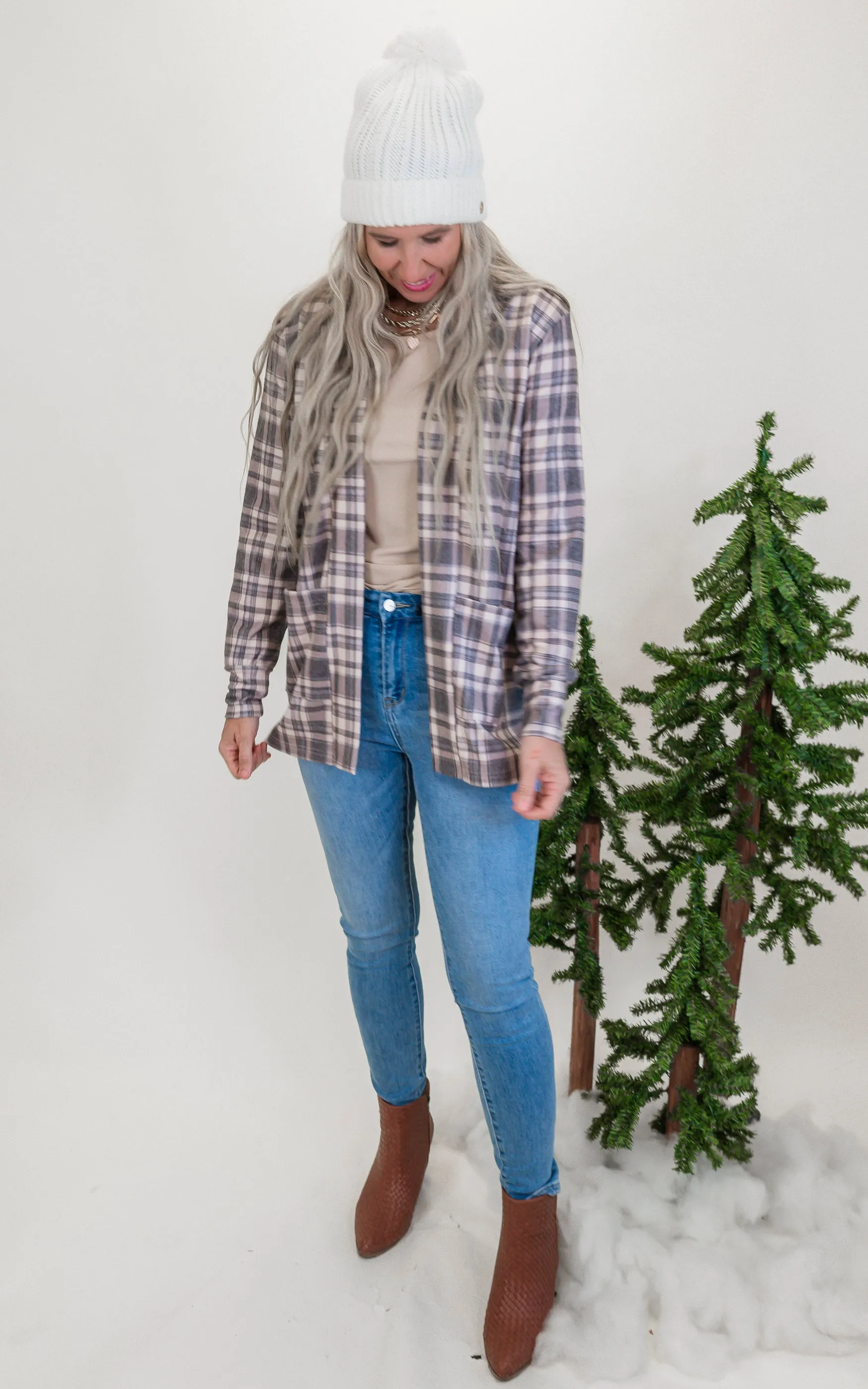 Forever Favorite Plaid Cardigan in Taupe Grey #6 | Salty Wave *DEAL-FINAL SALE