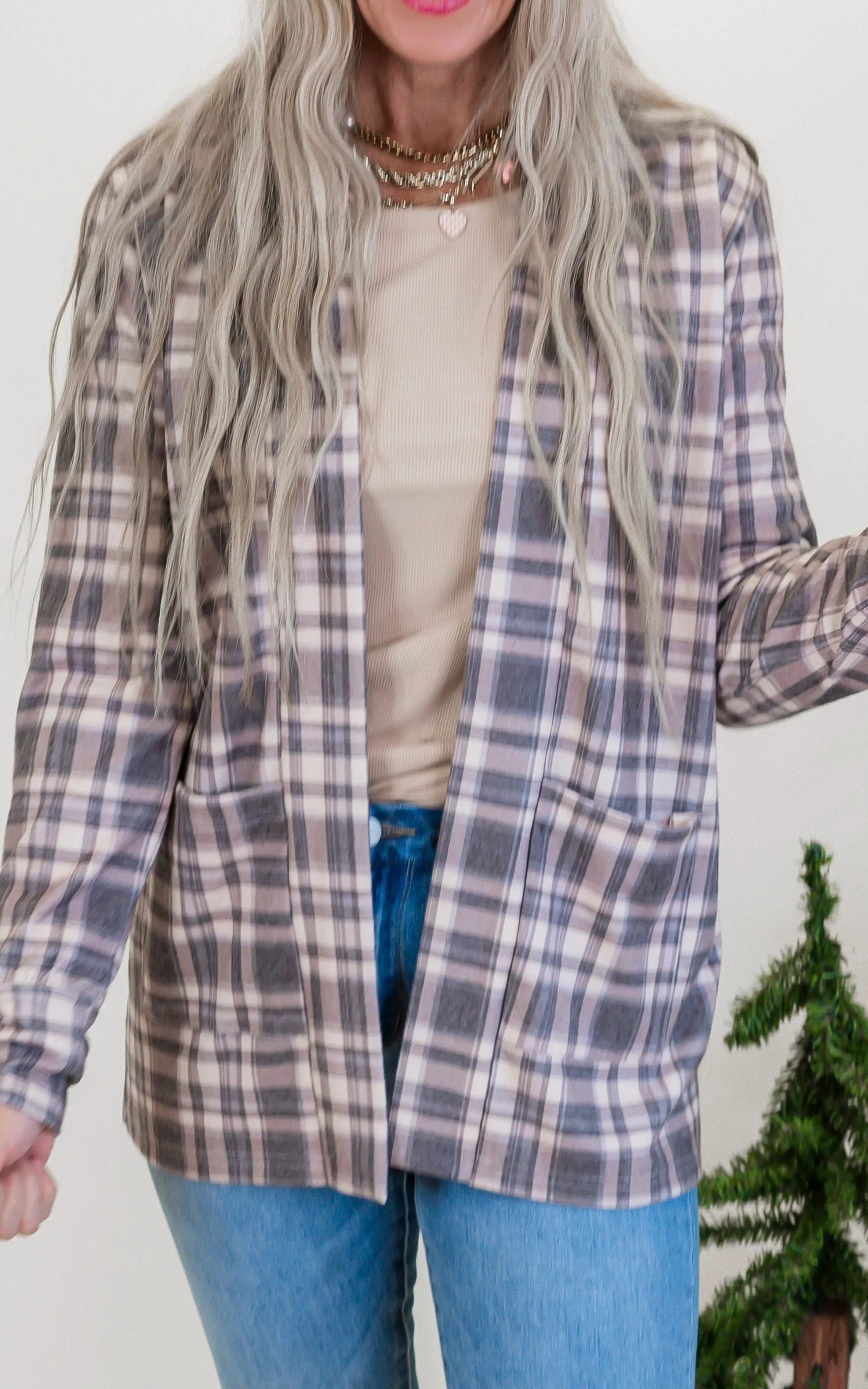 Forever Favorite Plaid Cardigan in Taupe Grey #6 | Salty Wave *DEAL-FINAL SALE