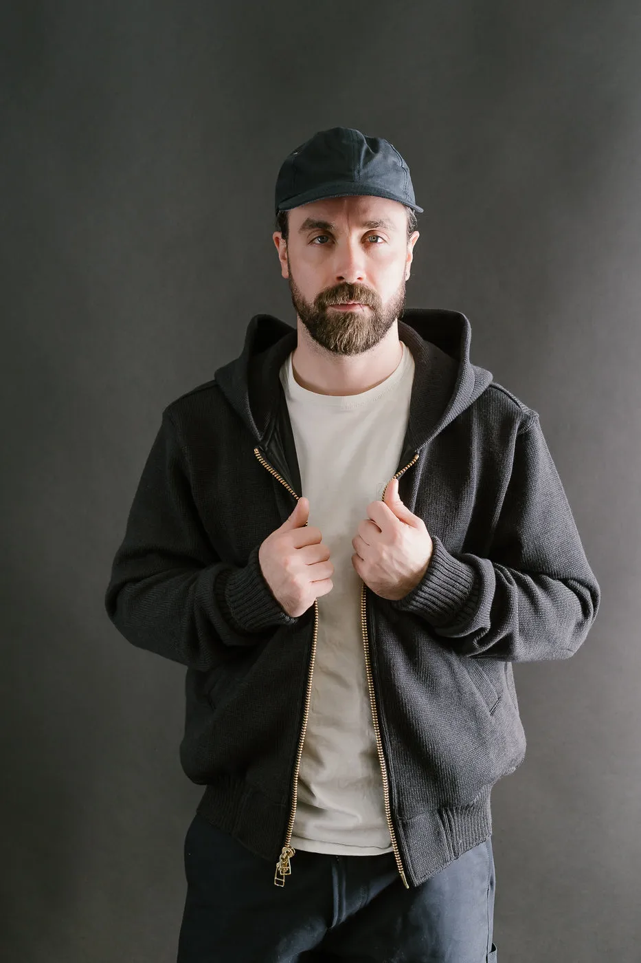 Full Zip Moto Hoodie - Dark Charcoal