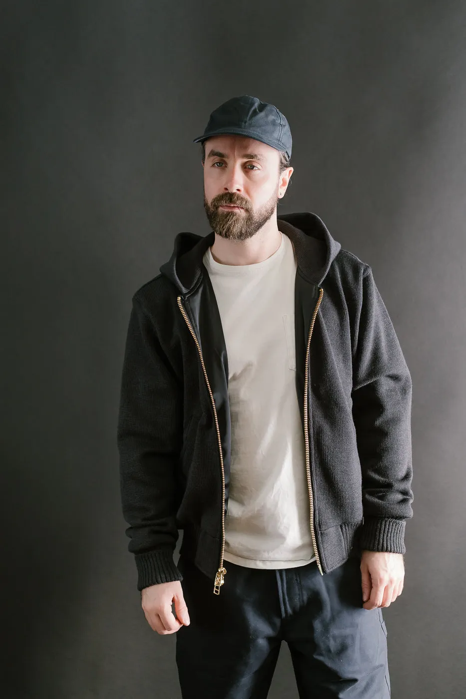 Full Zip Moto Hoodie - Dark Charcoal