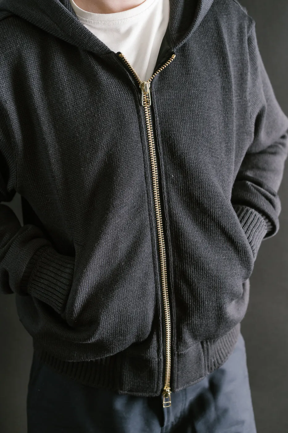 Full Zip Moto Hoodie - Dark Charcoal
