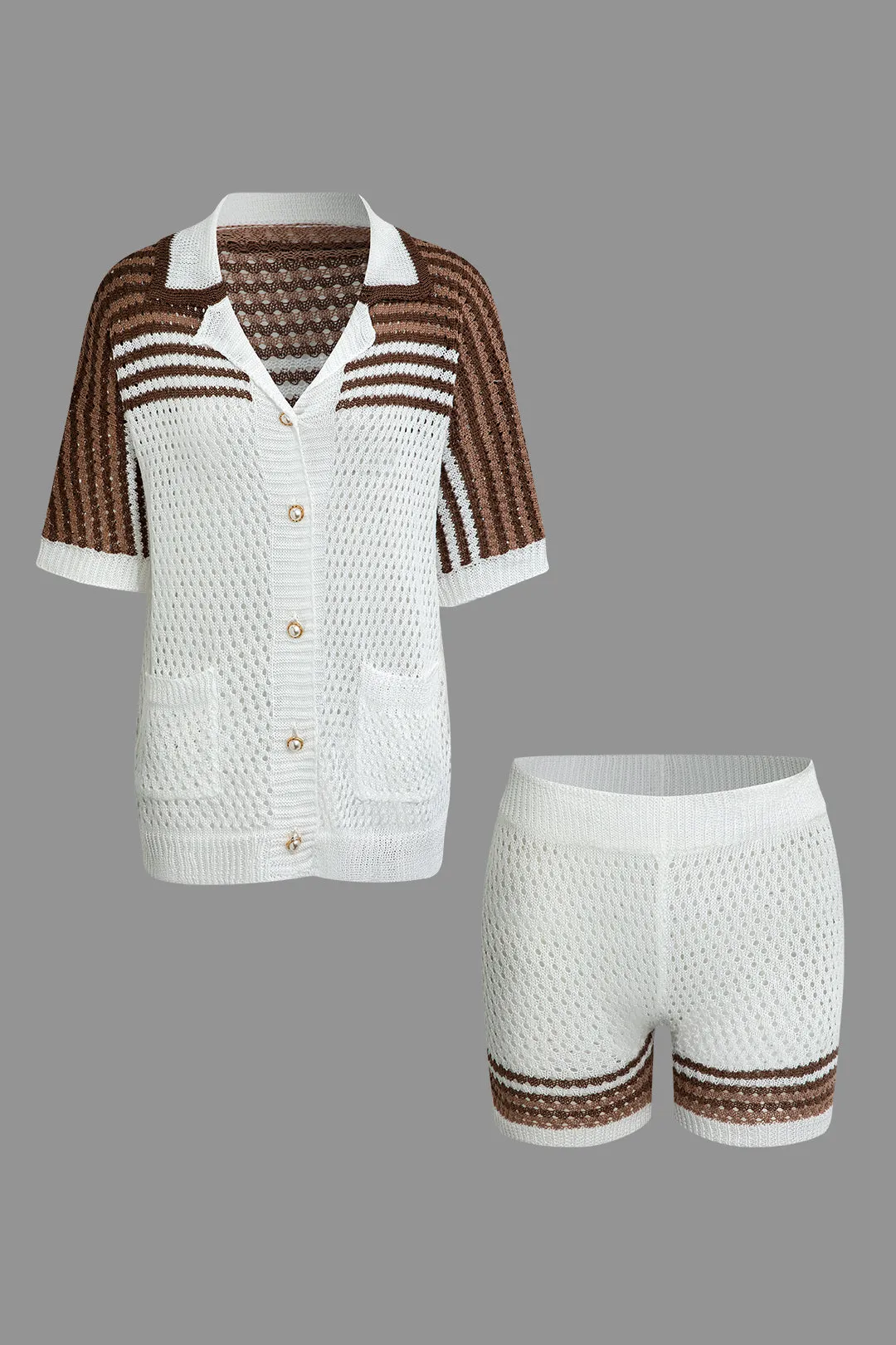 Ginger - Casual Striped Charm Woman's Cardigan and Shorts Set