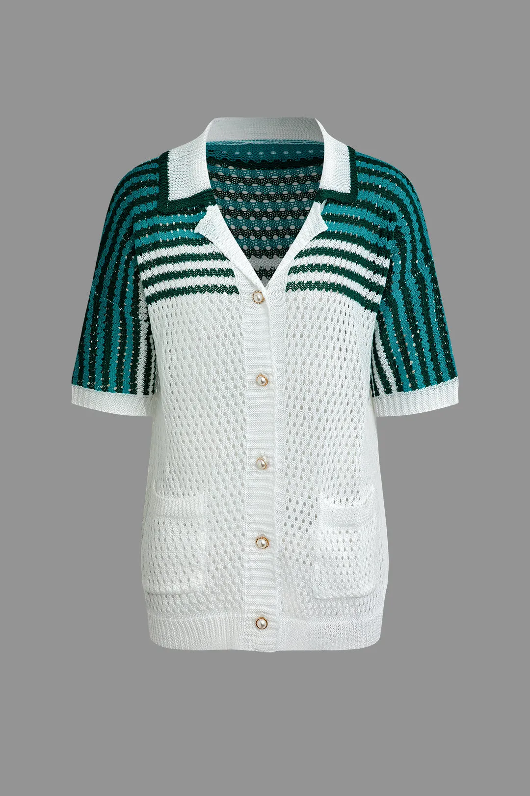 Ginger - Casual Striped Charm Woman's Cardigan and Shorts Set