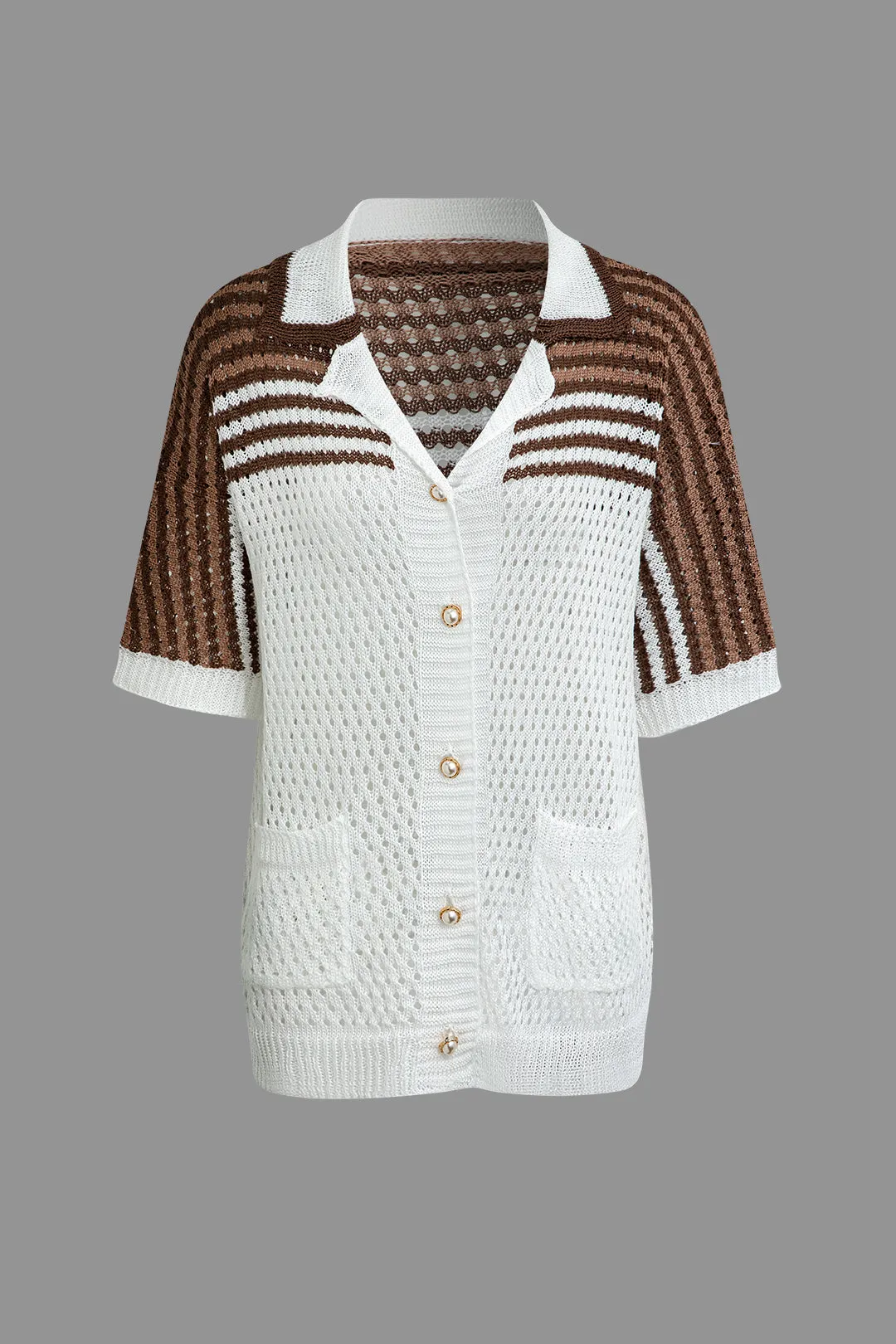 Ginger - Casual Striped Charm Woman's Cardigan and Shorts Set