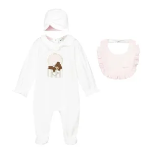Girls White Babygrow, Hat & Bib Set